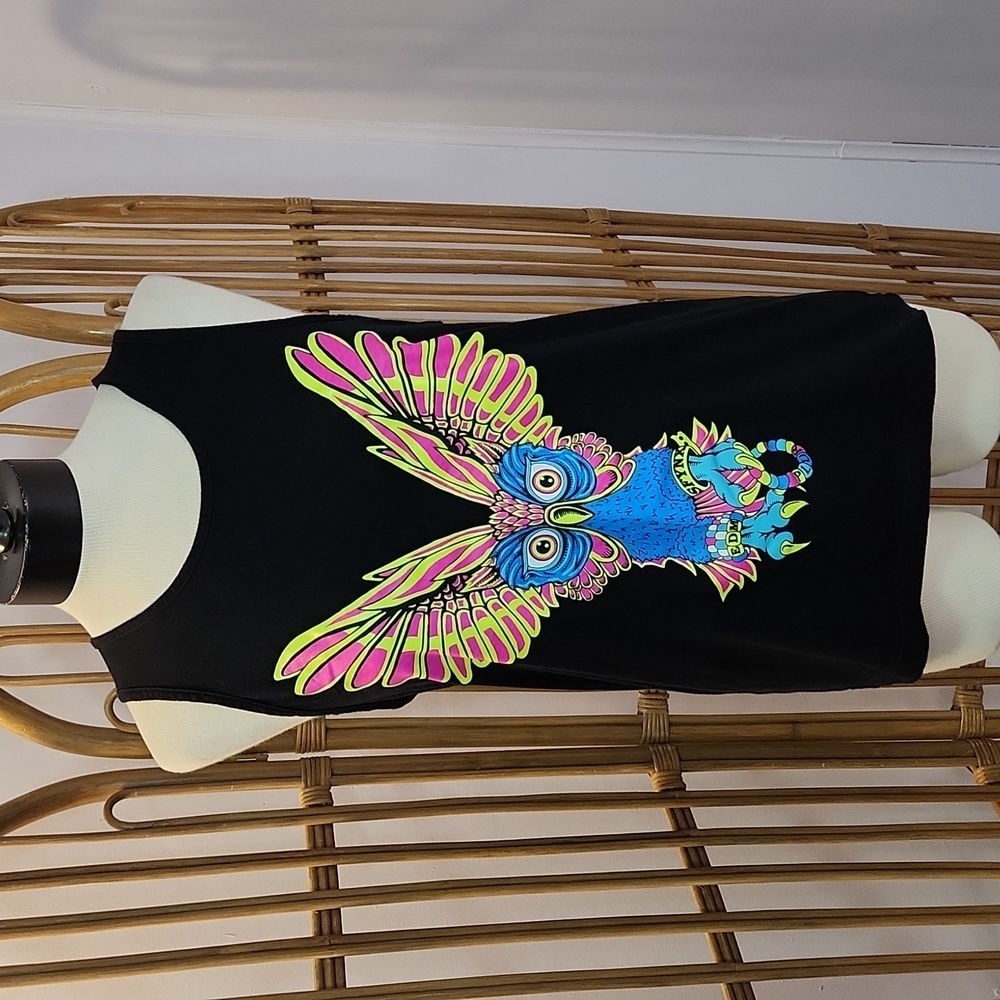 SFYNX apparel EDM PLUR women's tank top black neon pink yellow owl